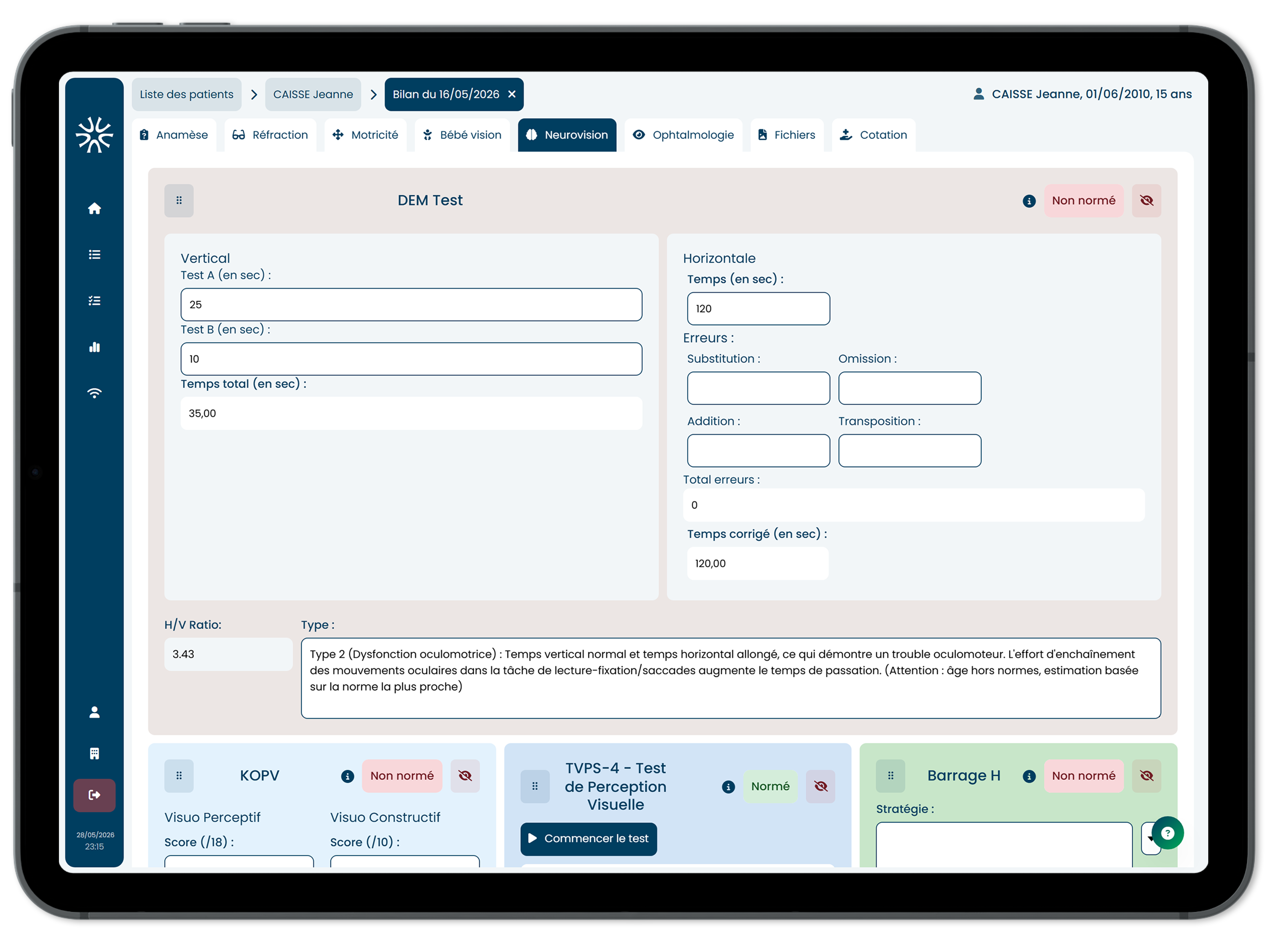 Analyse du DEM Test sur iPad