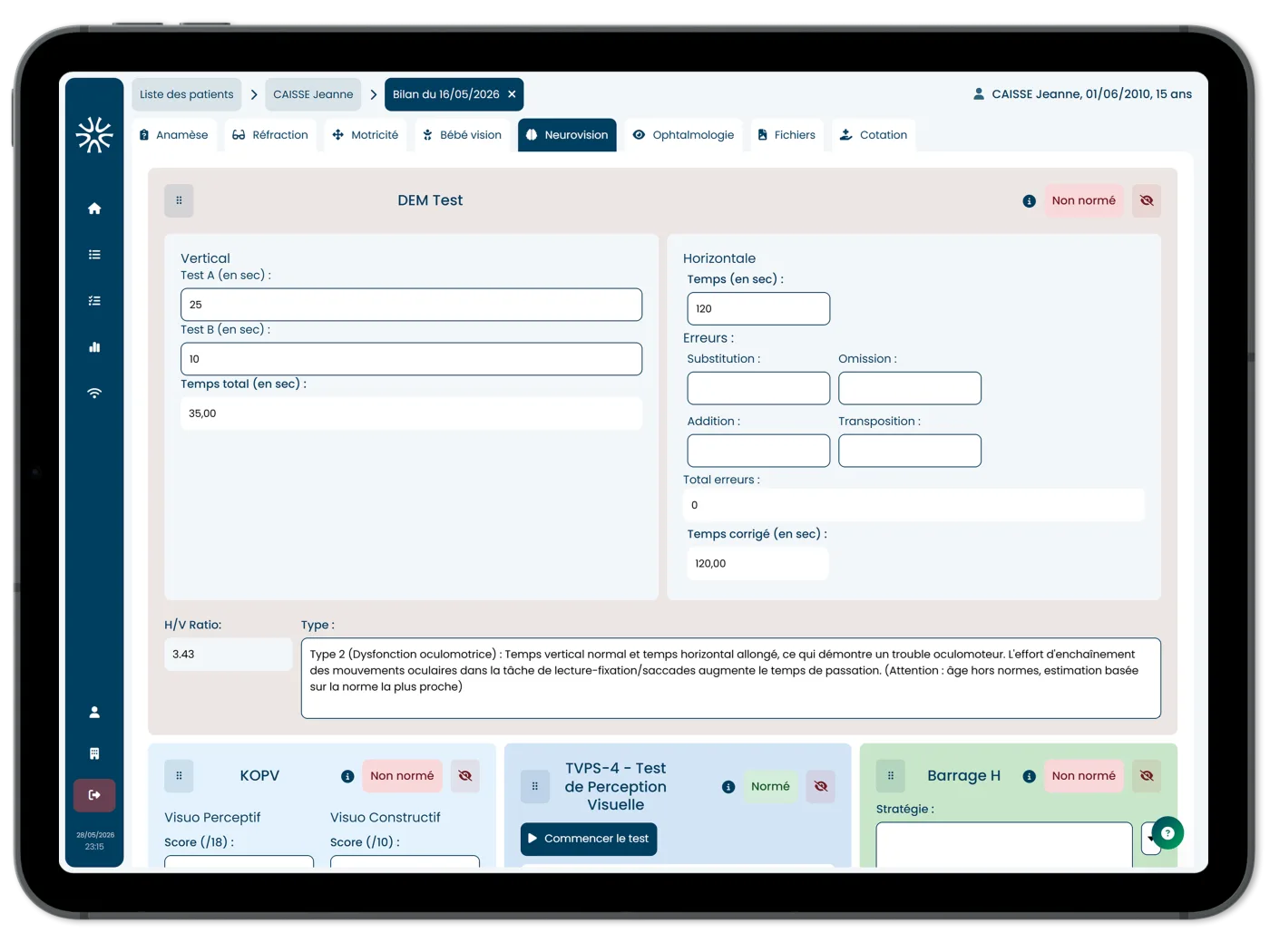 Analyse du DEM Test sur iPad