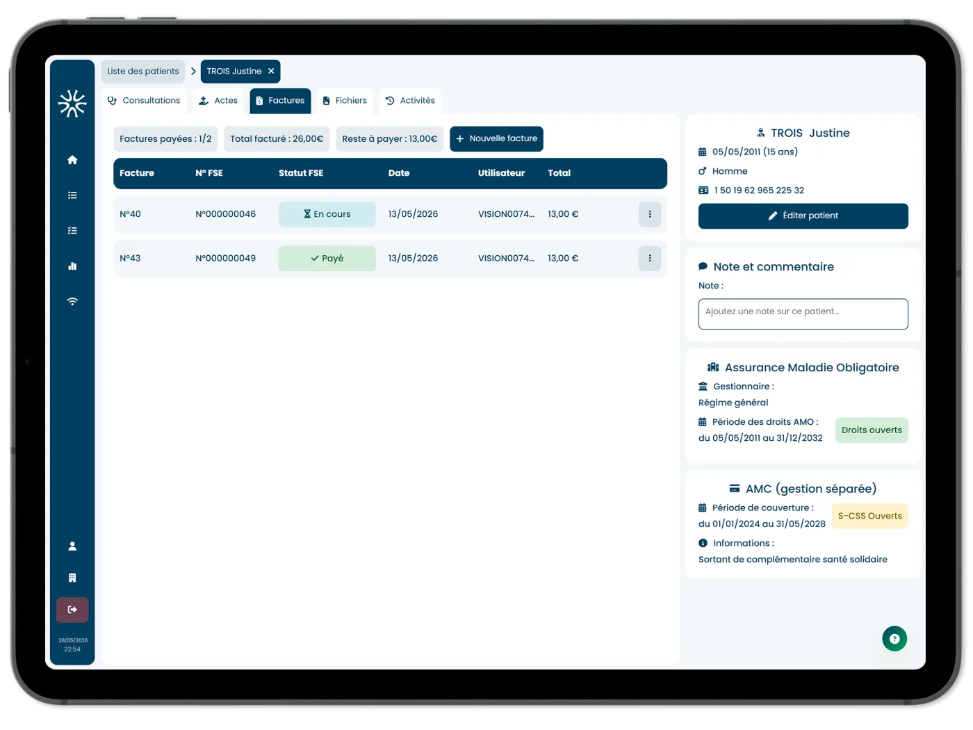 Interface de création de factures sur iPad