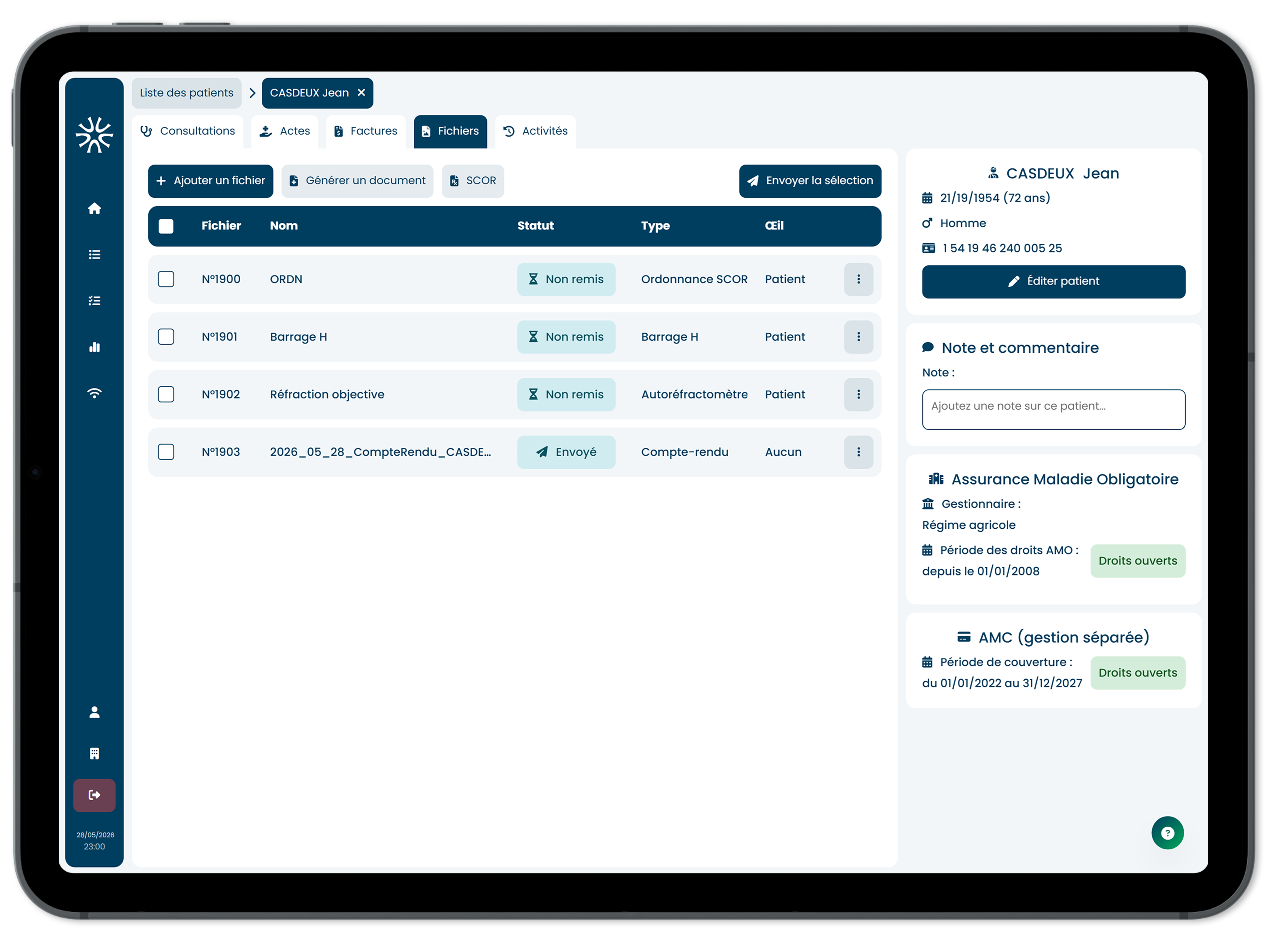 Fichiers et documents du patient sur iPad