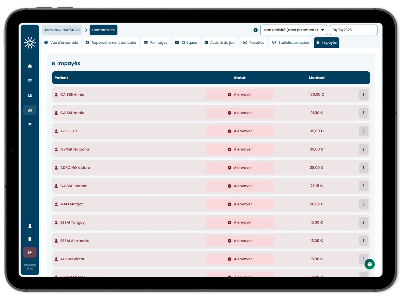 Suivi des impayés sur iPad