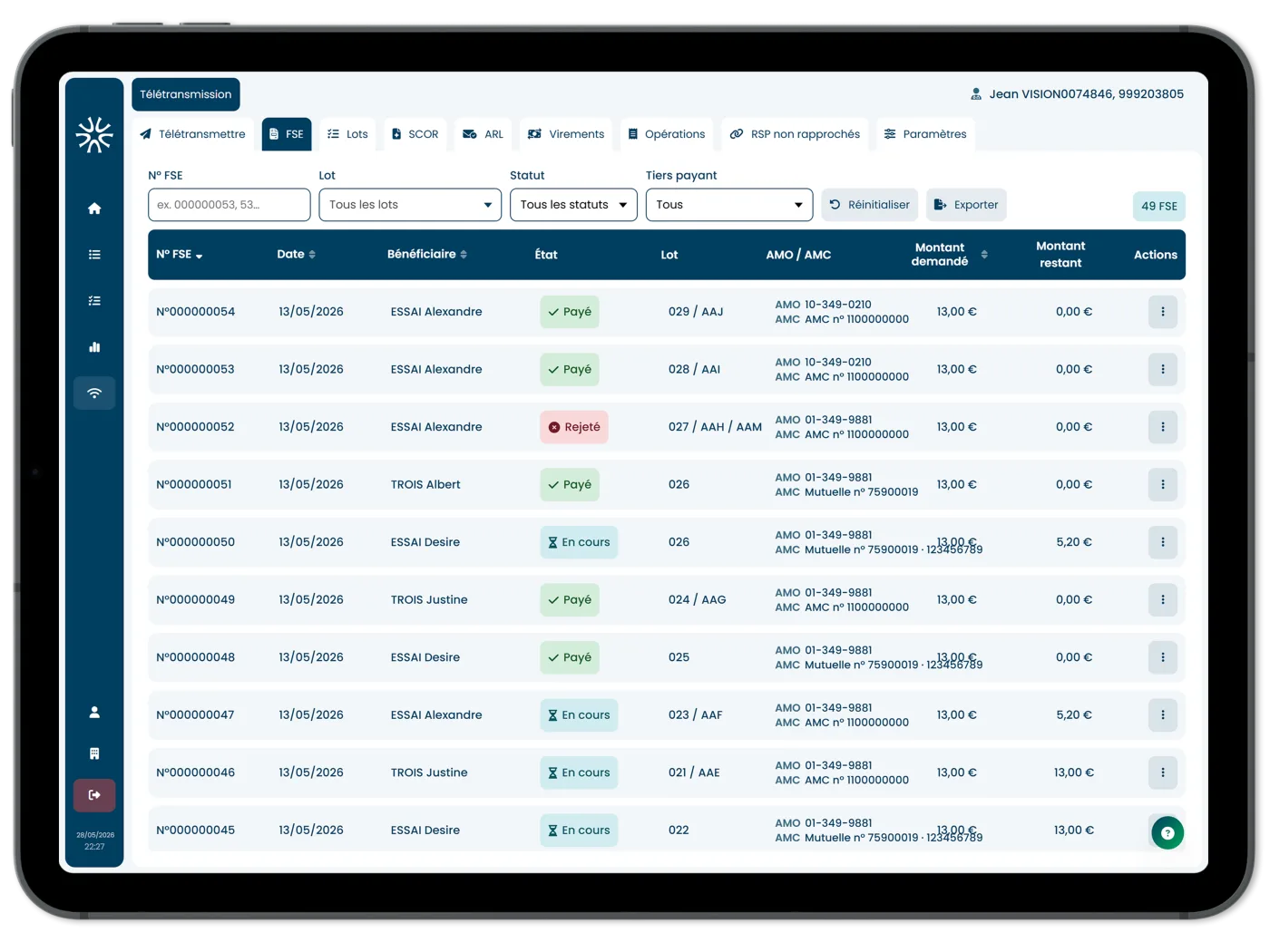 Suivi des paiements et télétransmission FSE sur iPad