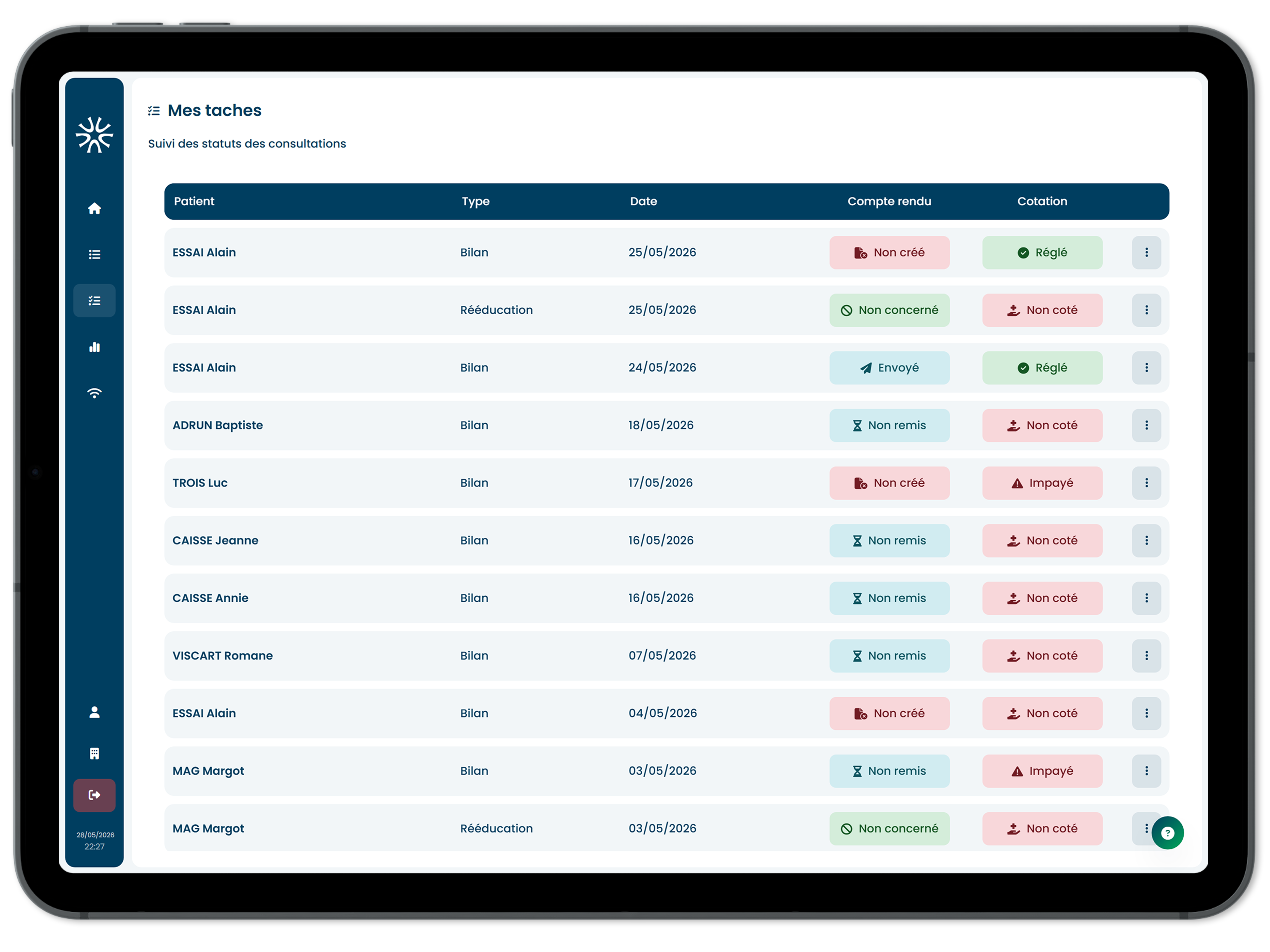 Todolist de suivi des consultations sur iPad