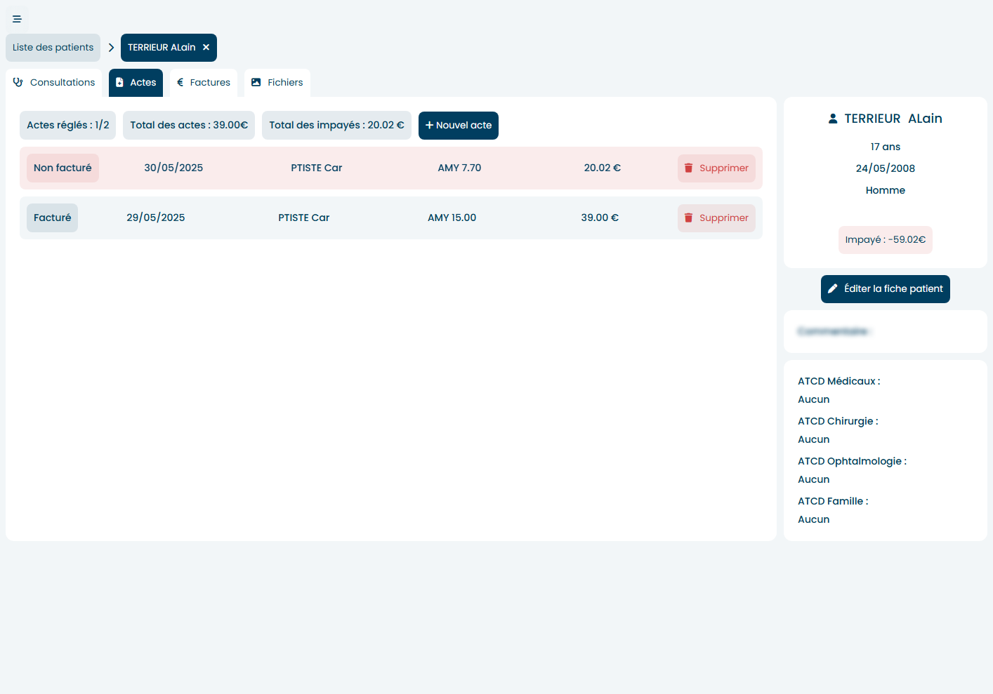 Interface d'export de rapports sur tablette